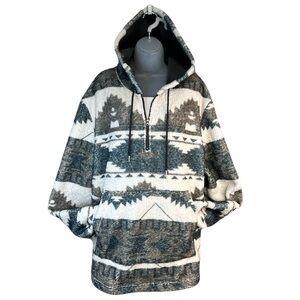 ChouYatou Pullover Hoodie Women XL 1/4 Zip Fleece Southwestern Aztec Cabin Ranch